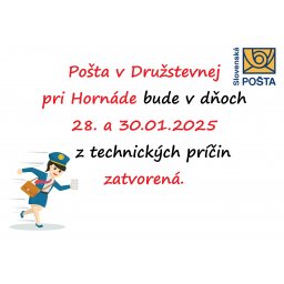 Zatvorená Pošta v Družstevnej pri Hornáde: 28. a 30.01.2025